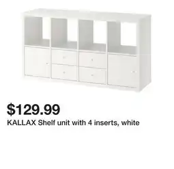 Ikea KALLAX Shelf unit with 4 inserts, white offer