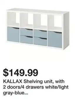 Ikea KALLAX Shelving unit, with 2 doors/4 drawers white/light gray-blue wave shaped offer