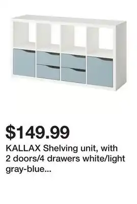Ikea KALLAX Shelving unit, with 2 doors/4 drawers white/light gray-blue wave shaped offer