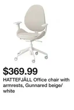 Ikea HATTEFJÄLL Office chair with armrests, Gunnared beige/white offer