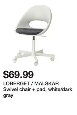 Ikea LOBERGET / MALSKÄR Swivel chair + pad, white/dark gray offer