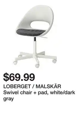 Ikea LOBERGET / MALSKÄR Swivel chair + pad, white/dark gray offer