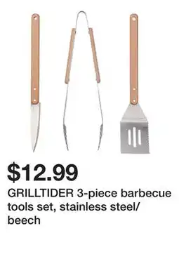 Ikea GRILLTIDER 3-piece barbecue tools set, stainless steel/beech offer
