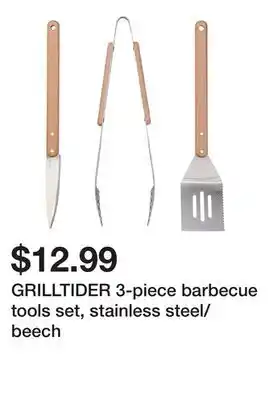 Ikea GRILLTIDER 3-piece barbecue tools set, stainless steel/beech offer
