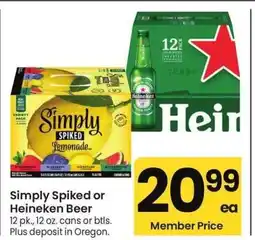 Albertsons Simply Spiked or Heineken Beer - 12 pk., 12 oz. cans or btls offer