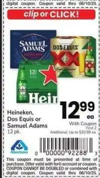 Albertsons Heineken, Dos Equis or Samuel Adams - 12 pk offer