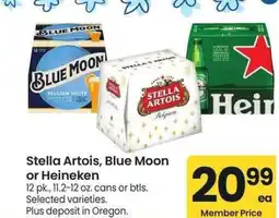 Albertsons Stella Artois, Blue Moon or Heineken - 12 pk., 11.2-12 oz. cans or btls. Selected varieties offer