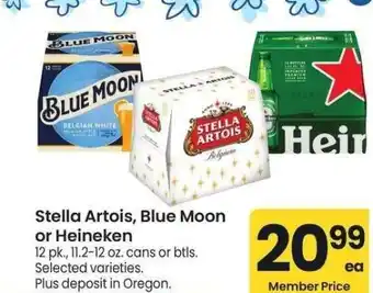 Albertsons Stella Artois, Blue Moon or Heineken - 12 pk., 11.2-12 oz. cans or btls. Selected varieties offer