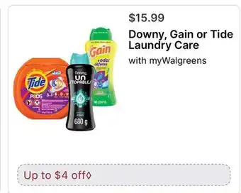 Walgreens Downy, Gain or Tide Laundry Care offer