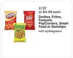 Walgreens Doritos, Fritos, Funyuns, PopCorners, Smart Food or Sunchips offer