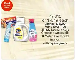 Walgreens Bounce, Downy, Febreze or Tide Simply Laundry Care offer