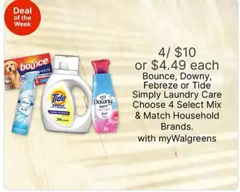 Walgreens Bounce, Downy, Febreze or Tide Simply Laundry Care offer