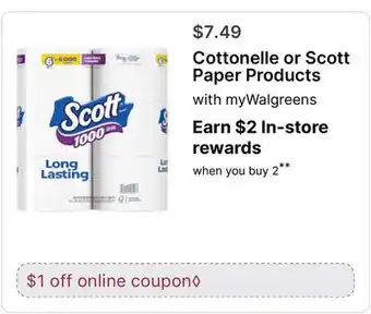 Walgreens Cottonelle or Scott Paper Products offer