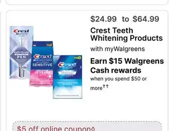 Walgreens Crest Teeth Whitening Products offer