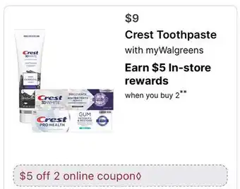 Walgreens Crest Toothpaste offer