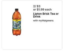 Walgreens Lipton Brisk Tea or Drink offer