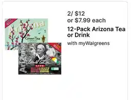 Walgreens 12-Pack Arizona Tea or Drink offer