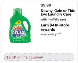 Walgreens Downy, Gain or Tide Evo Laundry Care offer