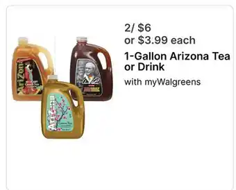 Walgreens 1-Gallon Arizona Tea or Drink offer