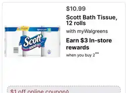 Walgreens Scott Bath Tissue, 12 rolls offer