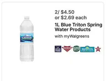 Walgreens 1L Blue Triton Spring Water Products offer