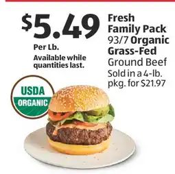 Aldi Fresh Family Pack 93/7 Organic Grass-Fed Ground Beef offer