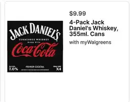 Walgreens 4-Pack Jack Daniel's Whiskey, 355ml. Cans offer