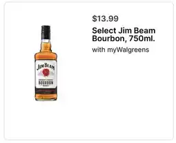 Walgreens Select Jim Beam Bourbon 750ml offer