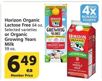 Vons Horizon Organic Lactose Free 64 oz. Selected varieties or Organic Growing Years Milk 59 oz offer