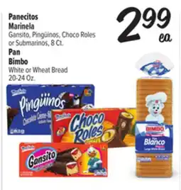 El Super Fresh Marinela Gansito, Pingüinos, Choco Roles or Submarinos, 8 Ct., Bimbo White or Wheat Bread, 20-24 Oz offer