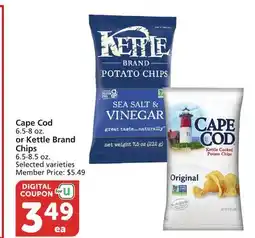 Albertsons Cape Cod 6.5-8 oz. or Kettle Brand Chips 6.5-8.5 oz offer