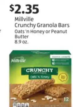 Aldi Millville Crunchy Granola Bars Oats'n Honey or Peanut Butter offer