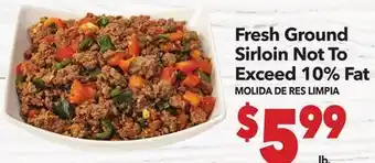 Vallarta Supermarkets Fresh Ground Sirloin Not To Exceed 10% Fat/MOLIDA DE RES LIMPIA offer