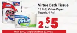 Vallarta Supermarkets Virtue Bath Tissue offer