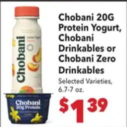 Vallarta Supermarkets Chobani 20G Protein Yogurt, Chobani Drinkables or Chobani Zero Drinkables offer