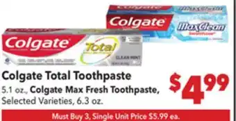 Vallarta Supermarkets Colgate Total Toothpaste offer