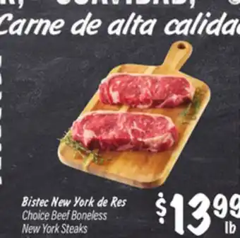 El Super Bistec New York de Res Choice Boneless New York Steaks offer