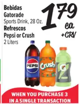 El Super Gatorade Sports Drink 28 Oz., Pepsi or Crush 2 Liters offer