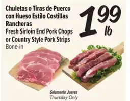 El Super Fresh Sirloin End Pork Chops or Country Style Pork Strips offer