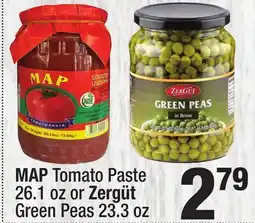 Super King Markets MAP Tomato Paste 26.1 oz or Zergüt Green Peas 23.3 oz offer