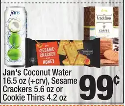 Super King Markets Jan's Coconut Water 16.5 oz, Sesame Crackers 5.6 oz or Cookie Thins 4.2 oz offer