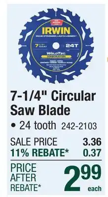 Menards IRWIN 7-1/4 x 24-Tooth Framing Circular Saw Blade offer