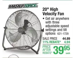 Menards Masterforce 20 High Velocity Floor Fan offer