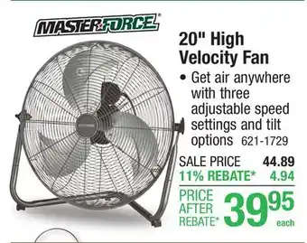 Menards Masterforce 20 High Velocity Floor Fan offer