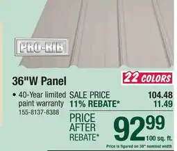 Menards 36 Pro-Rib Brite White Steel Panel offer