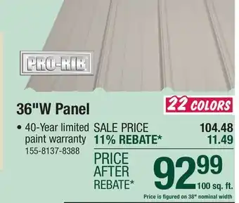 Menards 36 Pro-Rib Brite White Steel Panel offer