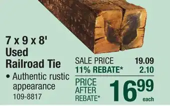 Menards Used Railroad Tie-Creosote Treated 7 x 9 x 8' offer