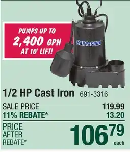 Menards Barracuda 1/2 HP Professional Grade Cast Iron Submersible Sump Pump offer