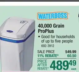 Menards WaterBoss ProPlus 40,000 Grain Water Softener offer