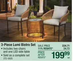 Menards Backyard Creations Lumi 3-Piece Patio Bistro Set offer